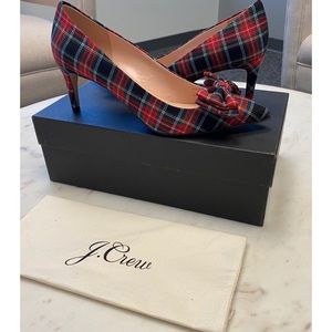 J. Crew Collette Pump in Black Red Tartan with Bow